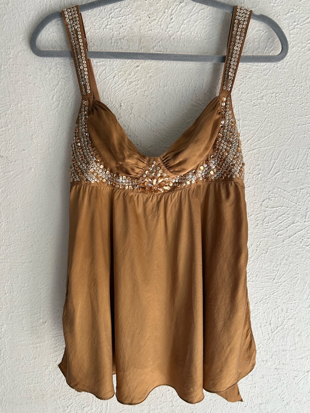 Vintage Y2K Victoriaās Secret 100% Silk Sequin Babydoll Cami Top McBling
